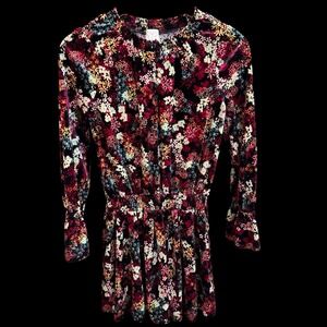 Ella Moss Floral Velvet Mini Dress Long Sleeves Smocked Waist Girls Size 14 #073